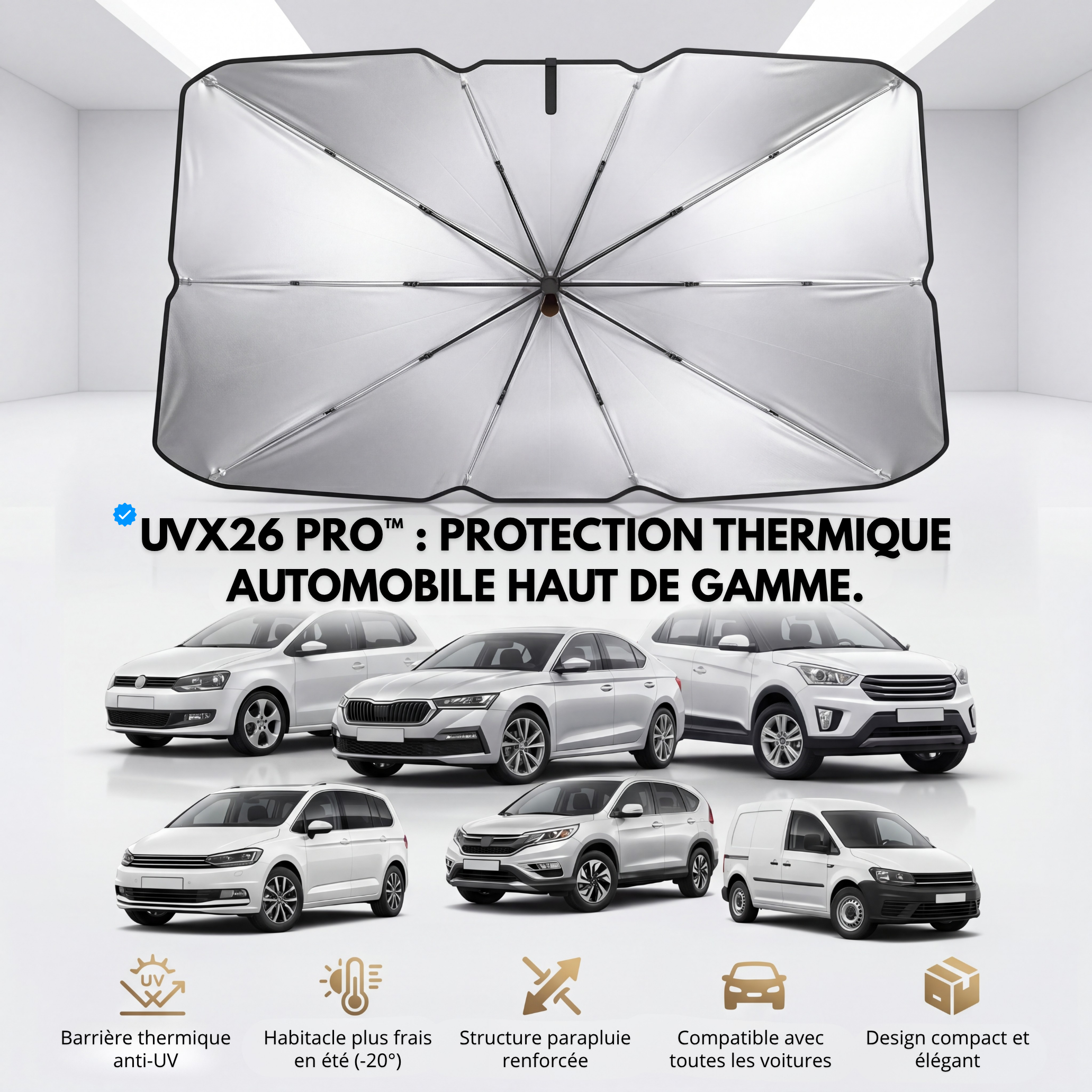Pare-Soleil Avant Anti-Chaleur UVX 26 PRO™ – Jusqu’à -30 °C dans l’habitacle