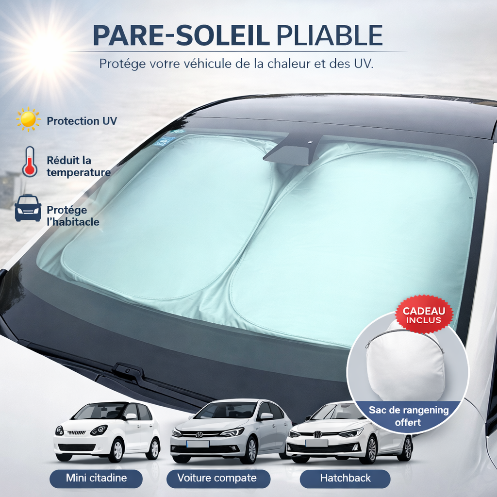 Pare-Soleil Pliable – Protégez Sièges et Tableau de Bord du Soleil