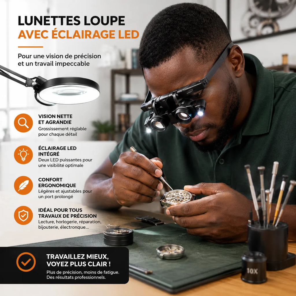 Lunettes Loupe avec Éclairage LED