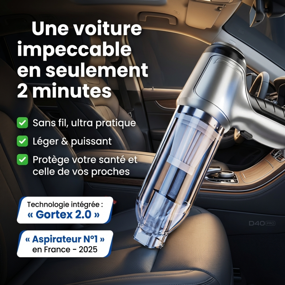 Aspirateur Voiture Sans Fil Puissant – Compact, Léger et Rechargeable